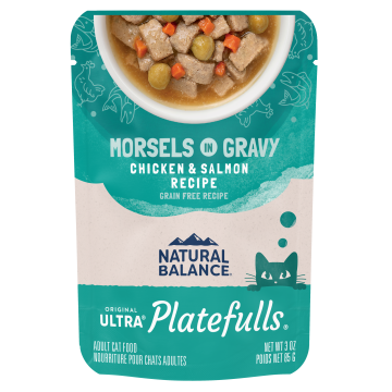 Platefulls Chicken & Salmon  Recipe Morsels in Gravy